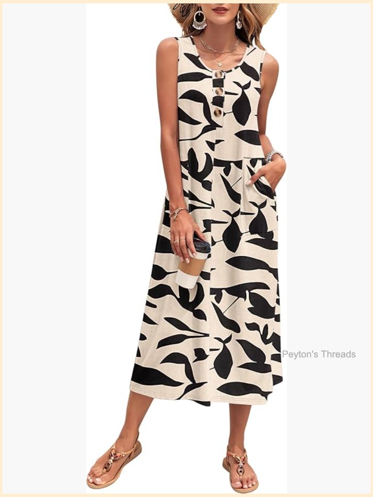 Sleeveless Button Down Casual Loose Long Maxi Dress With Pockets